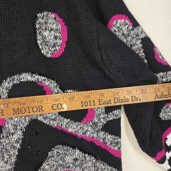 Vtg J B Diffusion Womens Sweater M Black Pink Turtleneck Art To Wear Abstract - Picture 5 of 12